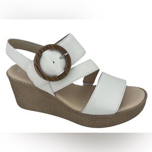 Gabor Cream and Brown Espadrille Wedges